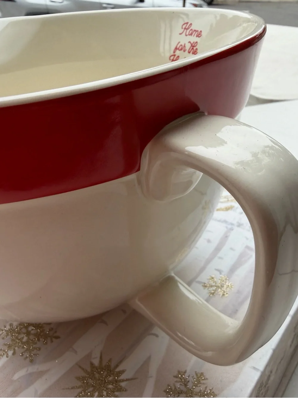 Festive Red Truck Ceramic Mixing Bowl With Pour Spout